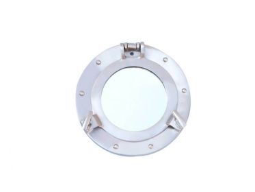 Brushed Nickel Deluxe Class Decorative Ship Porthole Mirror 8""