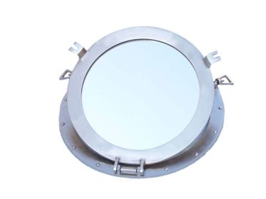 Brushed Nickel Deluxe Class Decorative Ship Porthole Mirror 17""