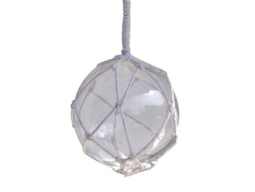 Clear Japanese Glass Ball Fishing Float With White Netting Decoration 4""