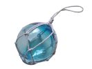 Light Blue Japanese Glass Ball Fishing Float With White Netting Decoration 3""