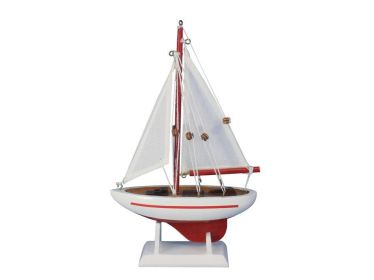 Wooden Red Pacific Sailer Model Sailboat Decoration 9""