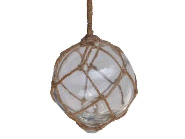 Clear Japanese Glass Ball Fishing Float With Brown Netting Decoration 4""