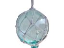 Light Blue Japanese Glass Ball Fishing Float With White Netting Decoration 4""