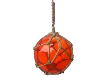 Orange Japanese Glass Ball Fishing Float With Brown Netting Decoration 4""