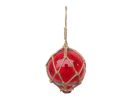 Red Japanese Glass Ball Fishing Float With Brown Netting Decoration 4""