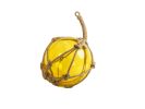 Yellow Japanese Glass Ball Fishing Float With Brown Netting Decoration 12""