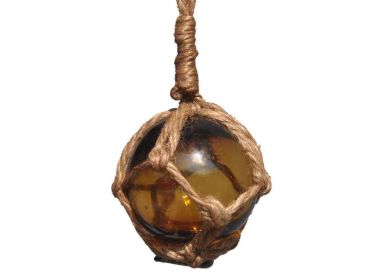 Amber Japanese Glass Ball Fishing Float With Brown Netting Decoration 2""