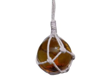 Amber Japanese Glass Ball With White Netting Christmas Ornament 2""