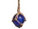 Blue Japanese Glass Ball Fishing Float With Brown Netting Decoration 2""