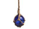 Blue Japanese Glass Ball Fishing Float With Brown Netting Decoration 2""