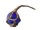 Blue Japanese Glass Ball Fishing Float With Brown Netting Decoration 2""