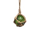 Green Japanese Glass Ball Fishing Float With Brown Netting Decoration 2""