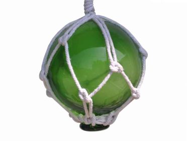 Green Japanese Glass Ball Fishing Float With White Netting Decoration 3""