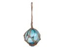 Light Blue Japanese Glass Ball Fishing Float With Brown Netting Decoration 3""