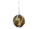 LED Lighted Amber Japanese Glass Ball Fishing Float with White Netting Decoration 3""