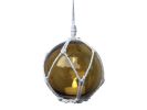 LED Lighted Amber Japanese Glass Ball Fishing Float with White Netting Decoration 3""