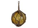 Amber Japanese Glass Ball Fishing Float With Brown Netting Decoration 6""