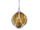 Amber Japanese Glass Ball Fishing Float With White Netting Decoration 6""