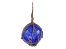 Blue Japanese Glass Ball Fishing Float With Brown Netting Decoration 6""