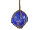 Blue Japanese Glass Ball Fishing Float With Brown Netting Decoration 6""