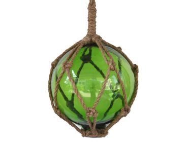 Green Japanese Glass Ball Fishing Float With Brown Netting Decoration 6""