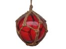 Red Japanese Glass Ball Fishing Float With Brown Netting Decoration 6""