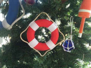 Vibrant Red Decorative Lifering With White Bands Christmas Ornament 6""