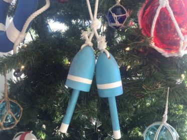 Wooden Light Blue Decorative Lobster Trap Buoy Christmas Ornament 7""