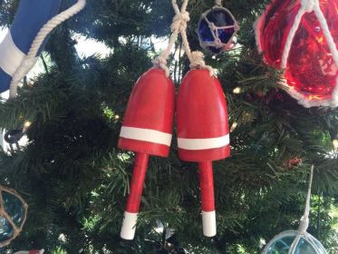 Wooden Red Decorative Maine Lobster Trap Buoys Christmas Ornament 7""