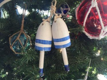 Wooden Vintage Dark Blue Maine Decorative Lobster Trap Buoys Christmas Ornament 7""