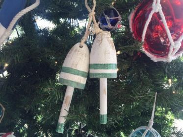 Wooden Vintage Green Decorative Maine Lobster Trap Buoys Christmas Ornament 7""