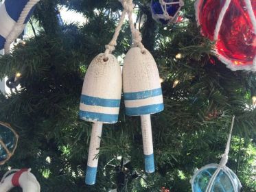 Wooden Vintage Light Blue Decorative Maine Lobster Trap Buoys Christmas Ornament 7""