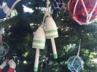 Wooden Vintage Light Green Decorative Maine Lobster Trap Buoys Christmas Ornament 7""