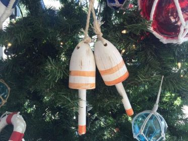 Wooden Vintage Orange Maine Decorative Lobster Trap Buoys Christmas Ornament 7""