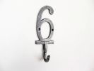 Rustic Silver Cast Iron Number 6 Wall Hook 6""