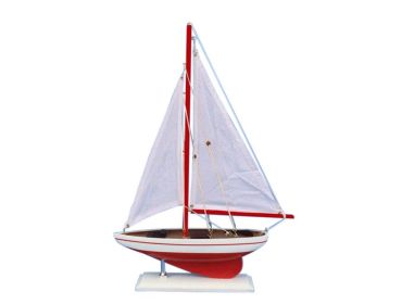 Wooden Red Pacific Sailer Model Sailboat Decoration 17""