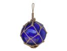 Blue Japanese Glass Ball Fishing Float With Brown Netting Decoration 12""