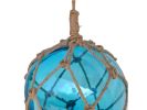 Light Blue Japanese Glass Ball Fishing Float With Brown Netting Decoration 12""