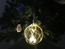 LED Lighted Amber Japanese Glass Ball Fishing Float with White Netting Christmas Tree Ornament 3""