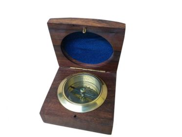 Brass Desk Compass w/ Rosewood Box 3""