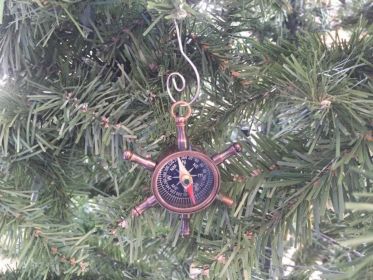 Antique Copper Ship Wheel Compass Christmas Ornament 5""