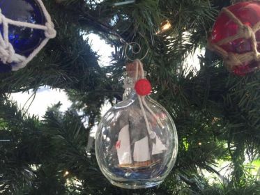 Bluenose Sailboat in a Glass Bottle Christmas Ornament 4""