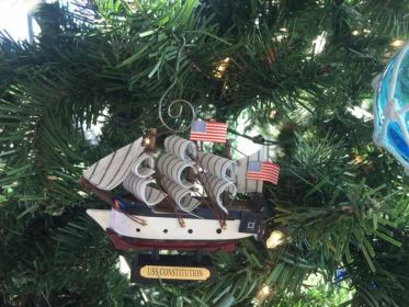 Wooden USS Constitution Tall Model Ship Christmas Ornament 4""