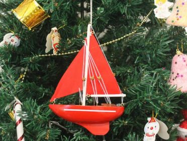 Wooden Red Sea Model Sailboat Christmas Tree Ornament