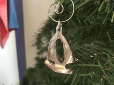 Chrome Sailboat Christmas Ornament 5""