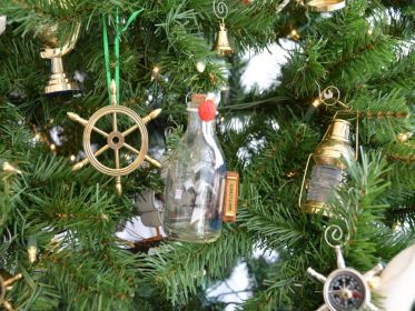 Mayflower Ship in a Glass Bottle Christmas Tree Ornament