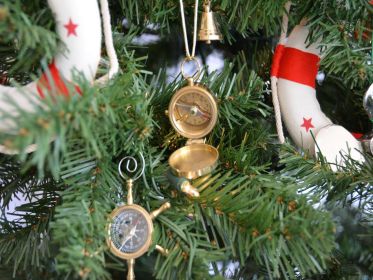 Solid Brass Magellan Compass Christmas Tree Ornament