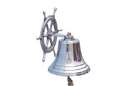 Chrome Hanging Ship Wheel Bell 8""