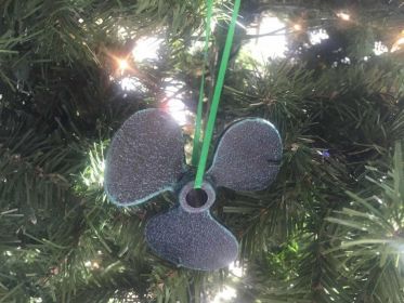 Seaworn Blue Cast Iron Propeller Christmas Ornament 4""