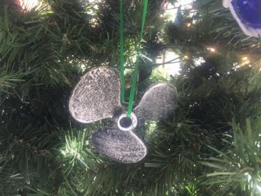 Antique Silver Cast Iron Propeller Christmas Ornament 4""